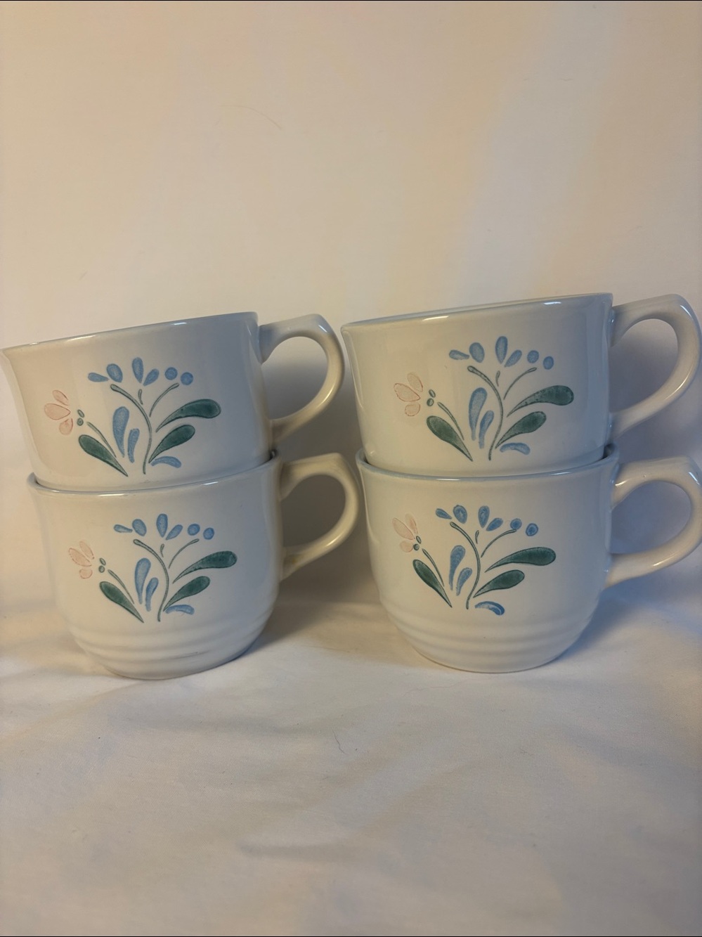 Vintage Fascino Stoneware Japan Floral Coffee Tea Mugs Set of 4 Cottage